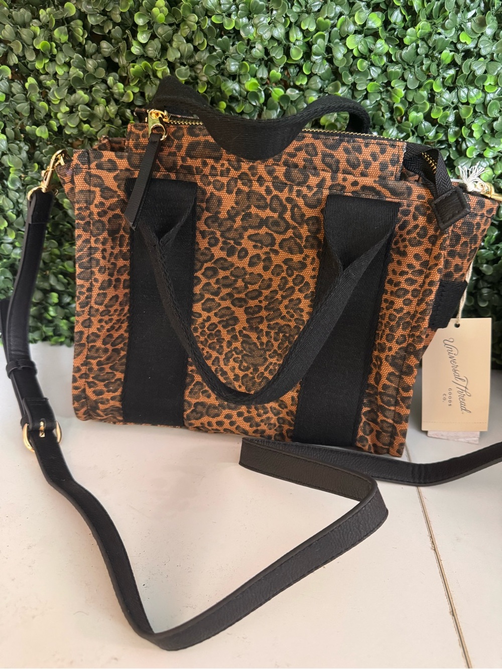 Universal Thread Leopard Print Crossbody Tote with Black Straps